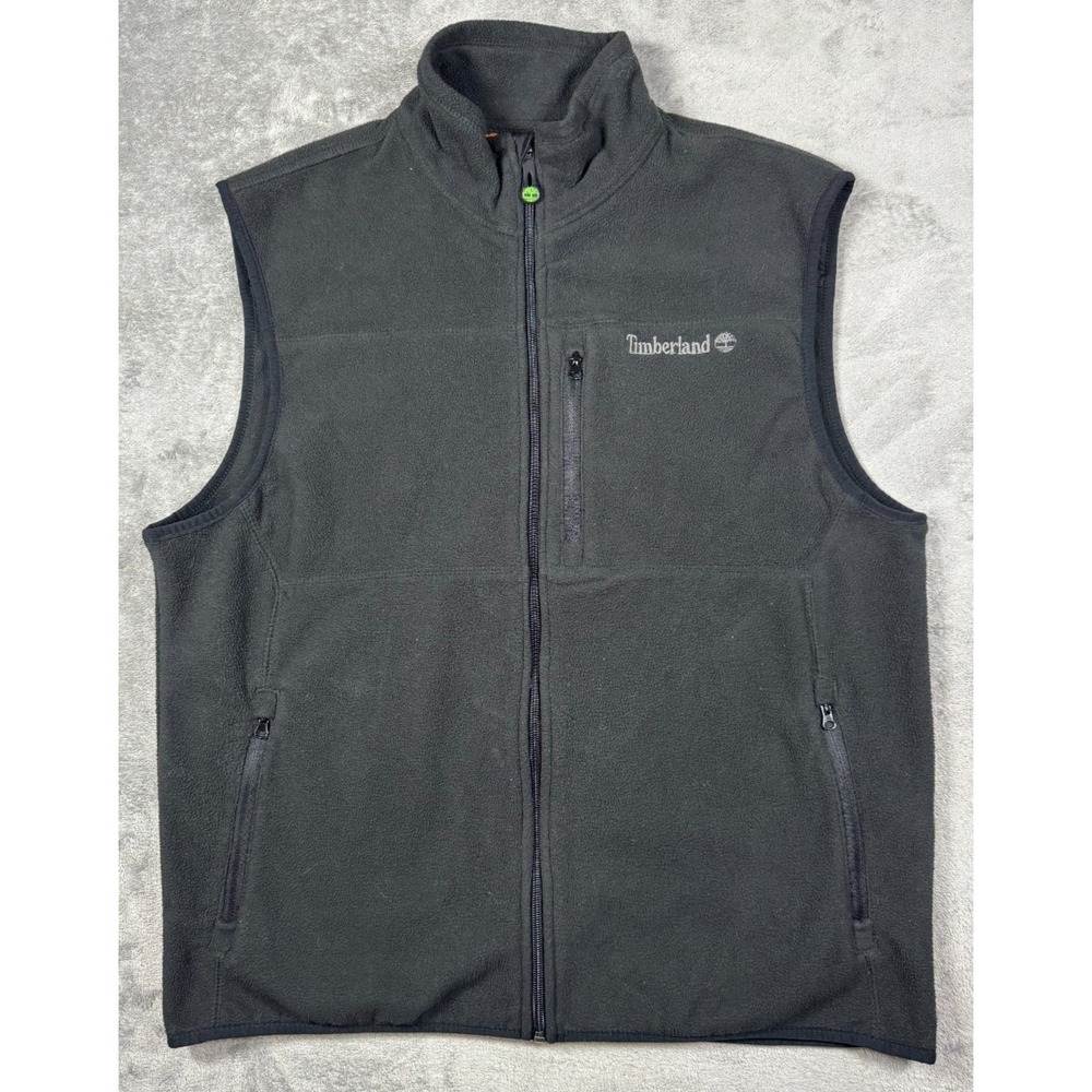 Timberland Vest Mens Med Black Fleece Full Zip Stand Collar Pockets Outdoor B89